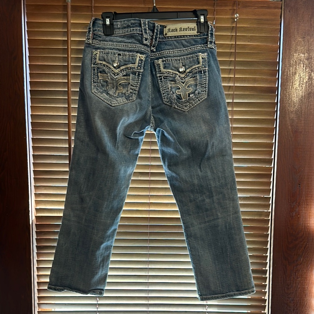 Rock Revival Blue Cropped Jeans with Distressed Details